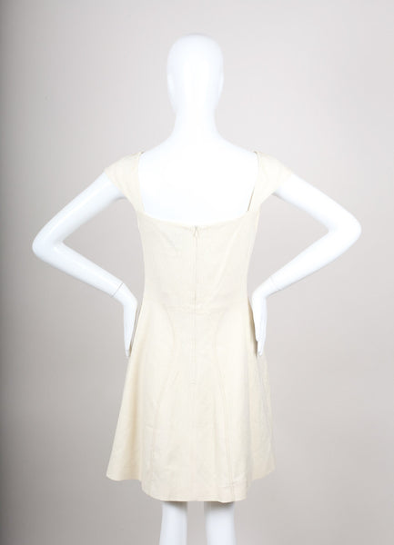 New Cream Textured Cap Sleeve Dress