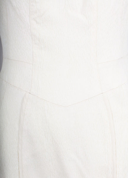 New Cream Textured Cap Sleeve Dress