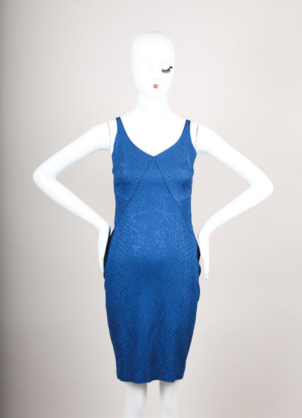 Blue Snake Print Stretchy Knit Sleeveless Bodycon Dress