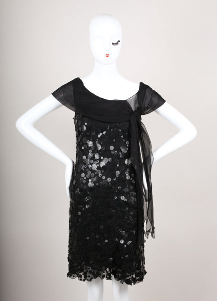 Black Silk Paillette Embellished Dress