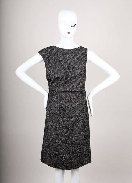 Black and White Silk and Wool Tweed Sleeveless Dress