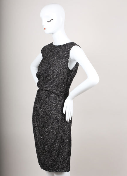 Black and White Silk and Wool Tweed Sleeveless Dress