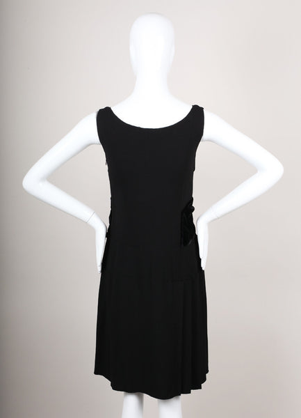 Black Sleeveless Pleated Dress With Velvet Embellishment