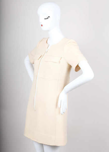 Beige Short Sleeve Zip Dress