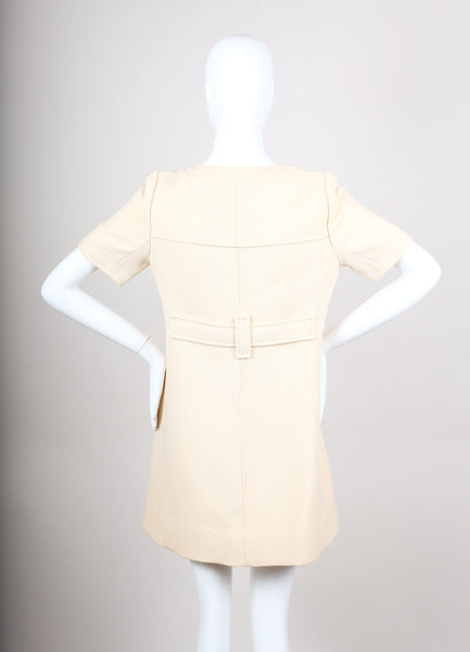 Beige Short Sleeve Zip Dress