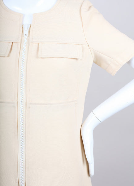 Beige Short Sleeve Zip Dress