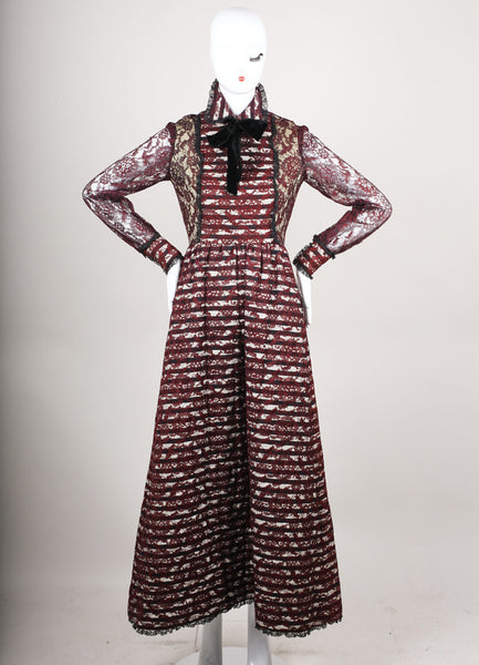 Maroon Floral Lace Long Sleeve Gown