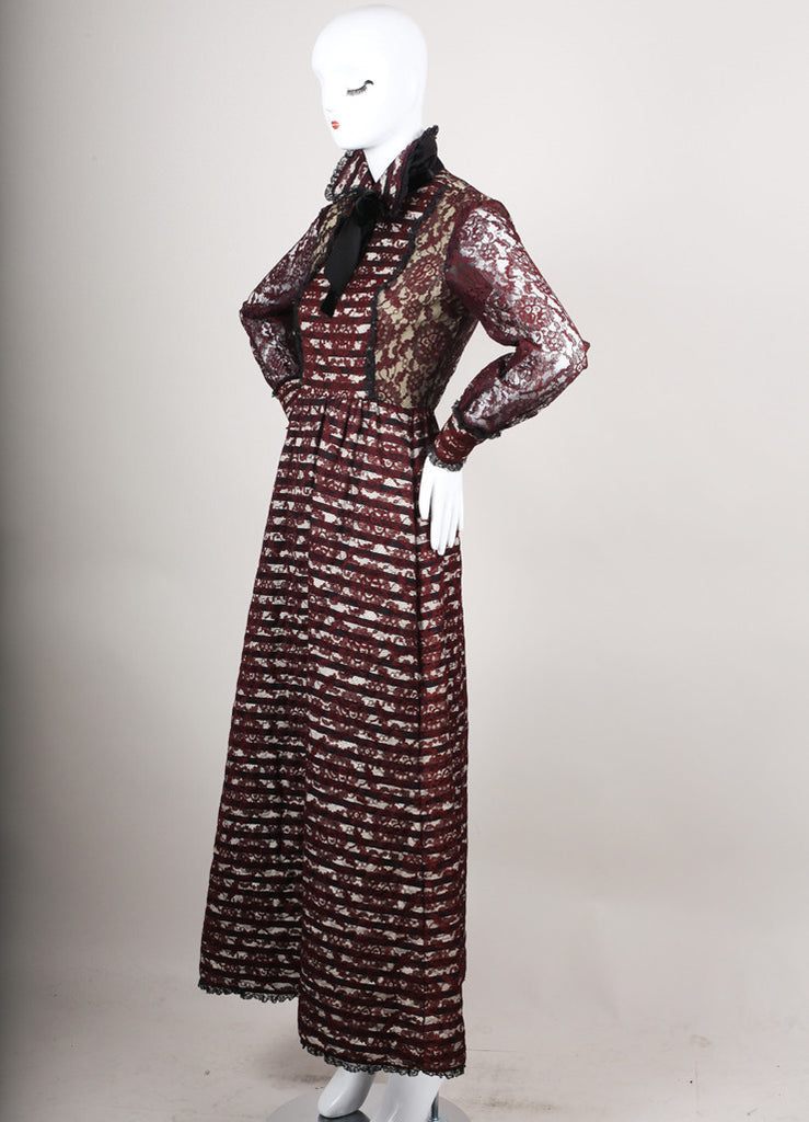 Maroon Floral Lace Long Sleeve Gown