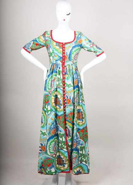 Blue, Green, and Red Paisley Print Long Dress