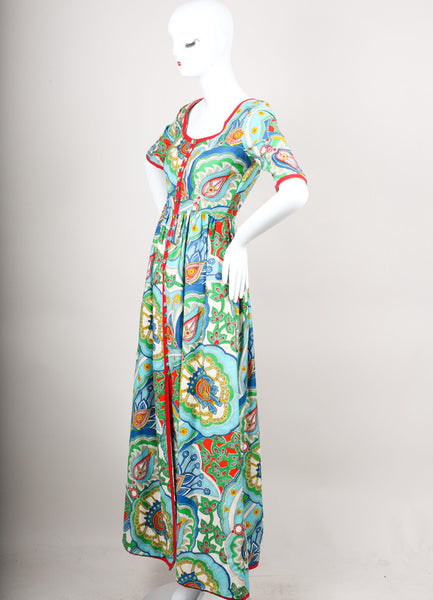 Blue, Green, and Red Paisley Print Long Dress