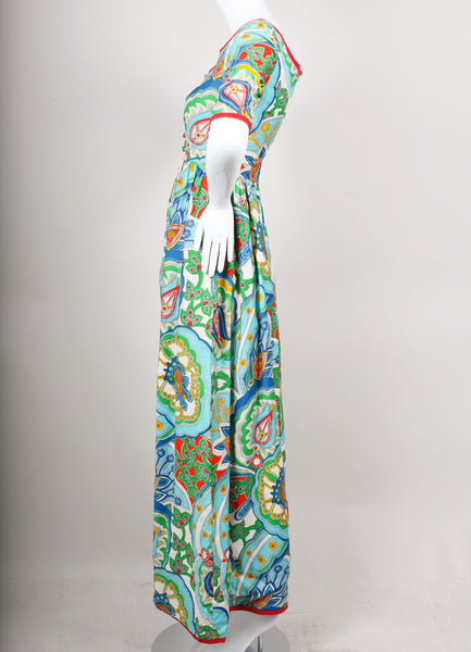 Blue, Green, and Red Paisley Print Long Dress