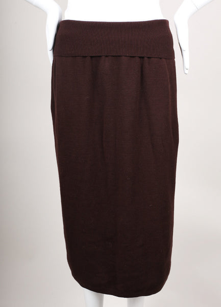 Brown Wool Blend Knit Ankle Length Sweater Skirt