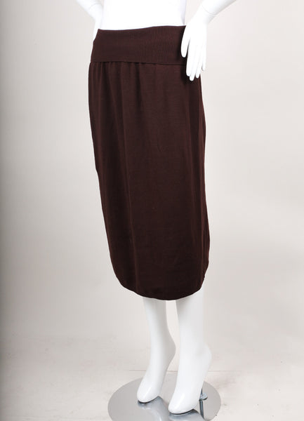 Brown Wool Blend Knit Ankle Length Sweater Skirt