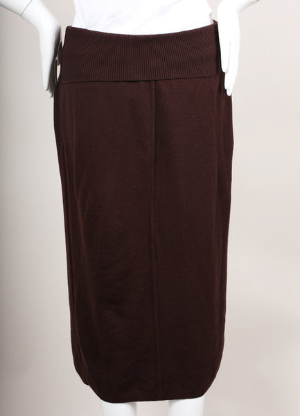 Brown Wool Blend Knit Ankle Length Sweater Skirt