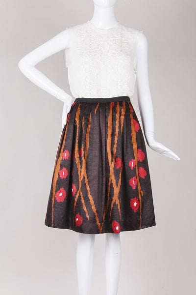 Ikat Print Pleated Silk Skirt