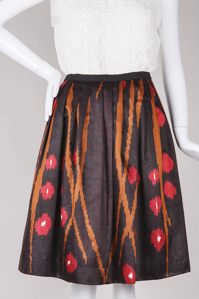 Ikat Print Pleated Silk Skirt