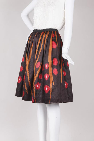 Ikat Print Pleated Silk Skirt