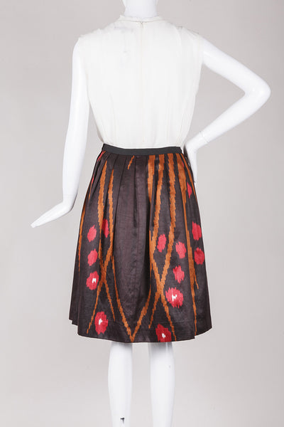 Ikat Print Pleated Silk Skirt