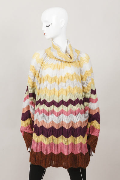 Multicolor Wool and Mohair Blend Striped Knit Cape