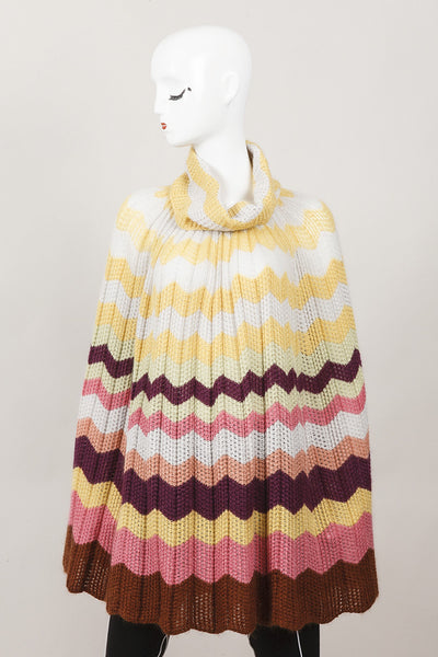 Multicolor Wool and Mohair Blend Striped Knit Cape