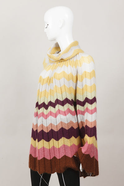 Multicolor Wool and Mohair Blend Striped Knit Cape