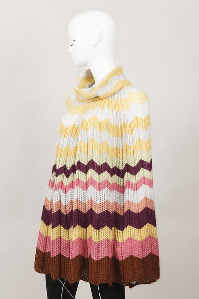 Multicolor Wool and Mohair Blend Striped Knit Cape