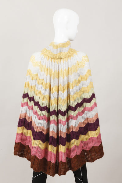 Multicolor Wool and Mohair Blend Striped Knit Cape