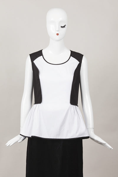 New With Tags Black and White Sleeveless Cotton Peplum Top