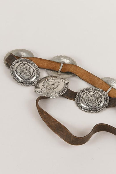 Navajo Style Leather and Metal Belt