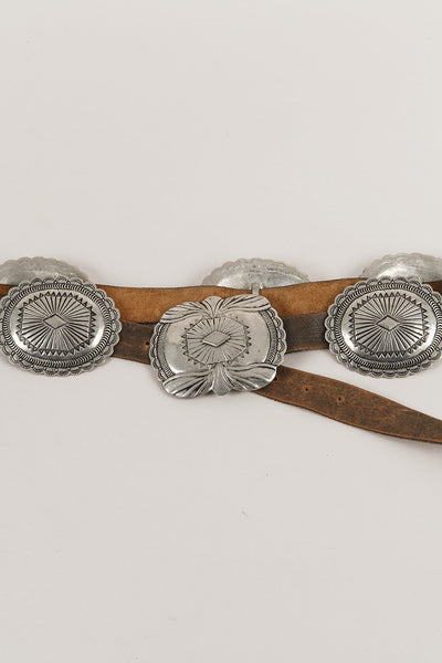 Navajo Style Leather and Metal Belt