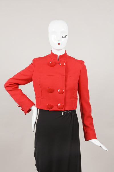 Red Wool Double Breasted Cropped Jacket