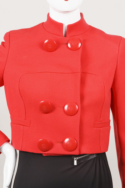 Red Wool Double Breasted Cropped Jacket