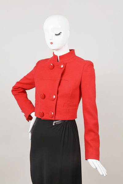 Red Wool Double Breasted Cropped Jacket