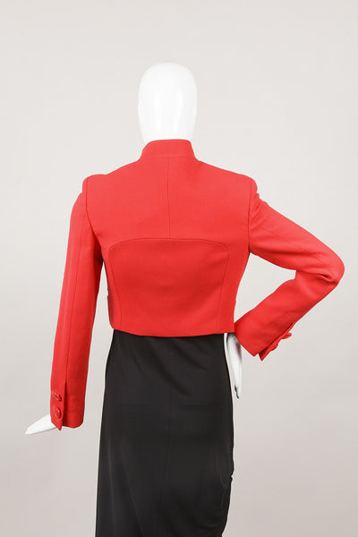 Red Wool Double Breasted Cropped Jacket