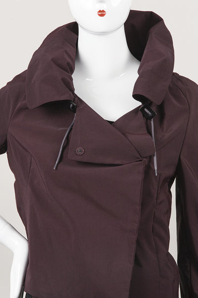 Eggplant Purple Cotton and Nylon Drawstring Collar Jacket