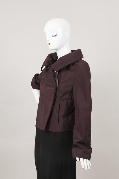 Eggplant Purple Cotton and Nylon Drawstring Collar Jacket