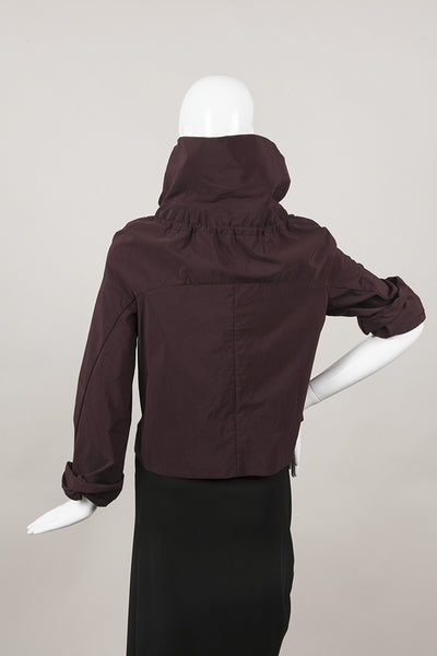 Eggplant Purple Cotton and Nylon Drawstring Collar Jacket