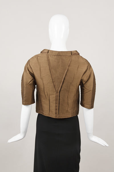 Olive and Gold Cropped Jacket With Grommet Details