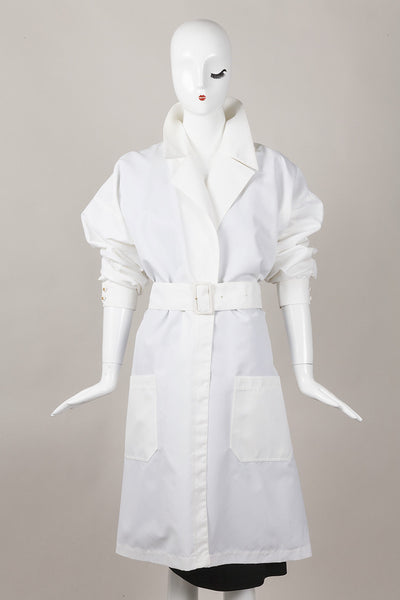 White Open Front Trench Coat With Belt