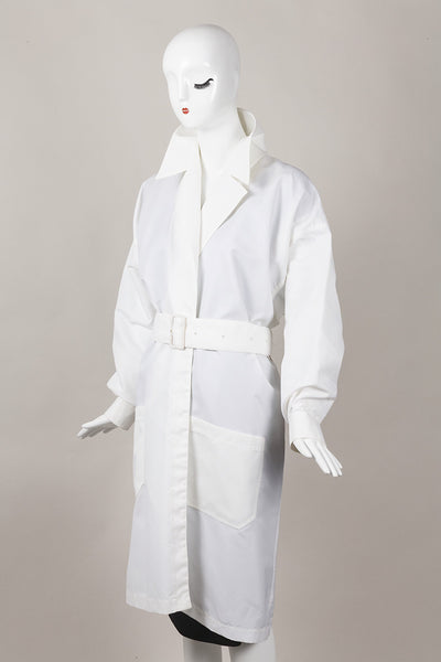 White Open Front Trench Coat With Belt