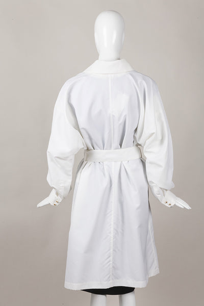 White Open Front Trench Coat With Belt