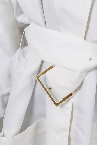 White Open Front Trench Coat With Belt