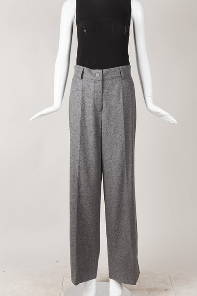 Heather Grey Wool High Waisted Wide Leg Pants