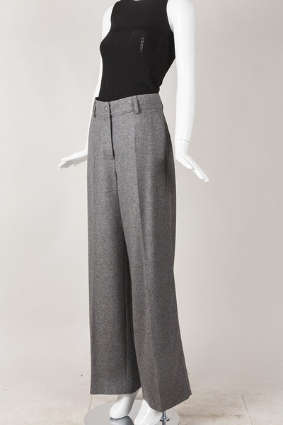 Heather Grey Wool High Waisted Wide Leg Pants