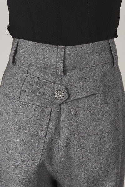 Heather Grey Wool High Waisted Wide Leg Pants
