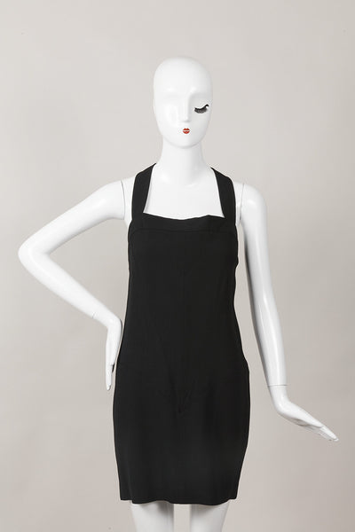 Black Wool Sleeveless Strappy Back Cocktail Dress