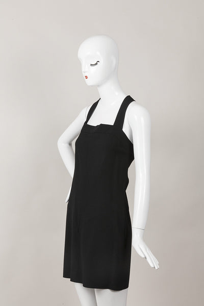 Black Wool Sleeveless Strappy Back Cocktail Dress