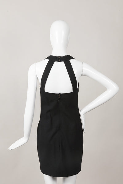 Black Wool Sleeveless Strappy Back Cocktail Dress