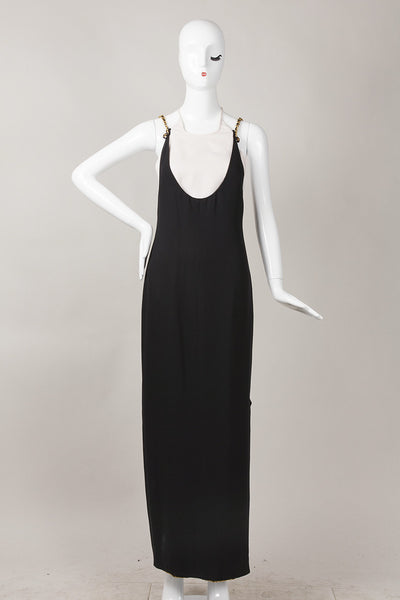 Black and Cream Two Tone Knit Silk Chain Strap Sleeveless Dress