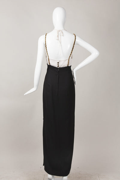 Black and Cream Two Tone Knit Silk Chain Strap Sleeveless Dress